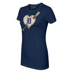 Detroit Tigers Tiny Turnip Women's Heart Bat T-Shirt Navy
