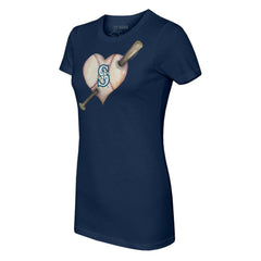 Seattle Mariners Tiny Turnip Women's Heart Bat T-Shirt Navy