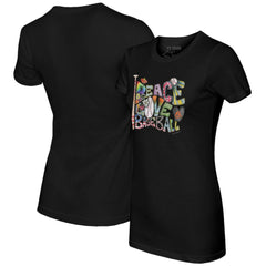 Baltimore Orioles Tiny Turnip Women's Peace Love Baseball Fitted T-Shirt Black