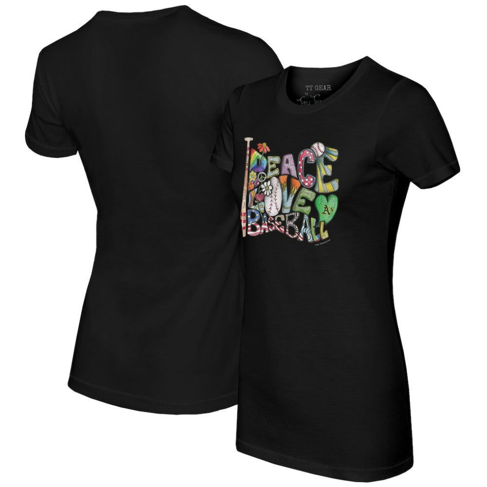 Athletics Tiny Turnip Women's Peace Love Baseball Fitted T-Shirt Black