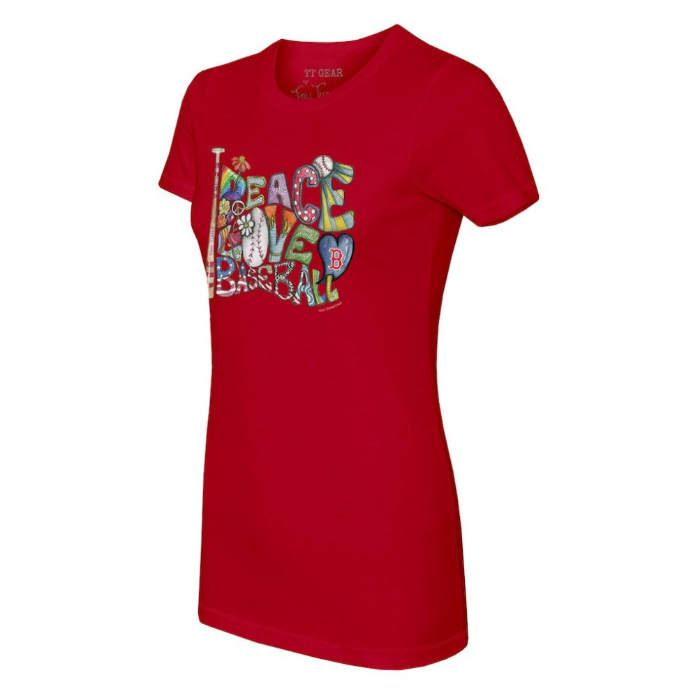 Boston Red Sox Tiny Turnip Women's Peace Love Baseball Fitted T-Shirt Red