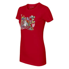 St. Louis Cardinals Tiny Turnip Women's Peace Love Baseball Fitted T-Shirt Red