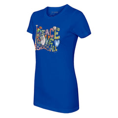 Los Angeles Dodgers Tiny Turnip Women's Peace Love Baseball Fitted T-Shirt Royal