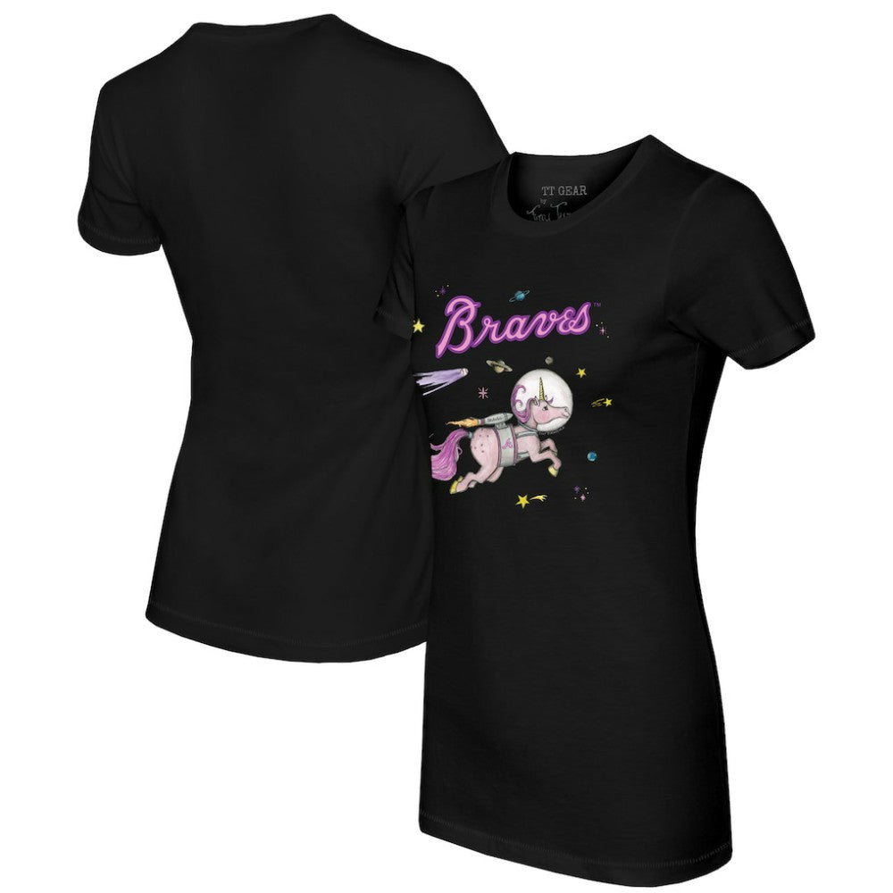 Atlanta Braves Tiny Turnip Women's Space Unicorn T-Shirt Black