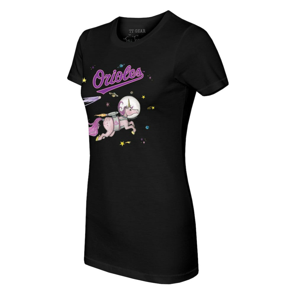 Baltimore Orioles Tiny Turnip Women's Space Unicorn T-Shirt Black