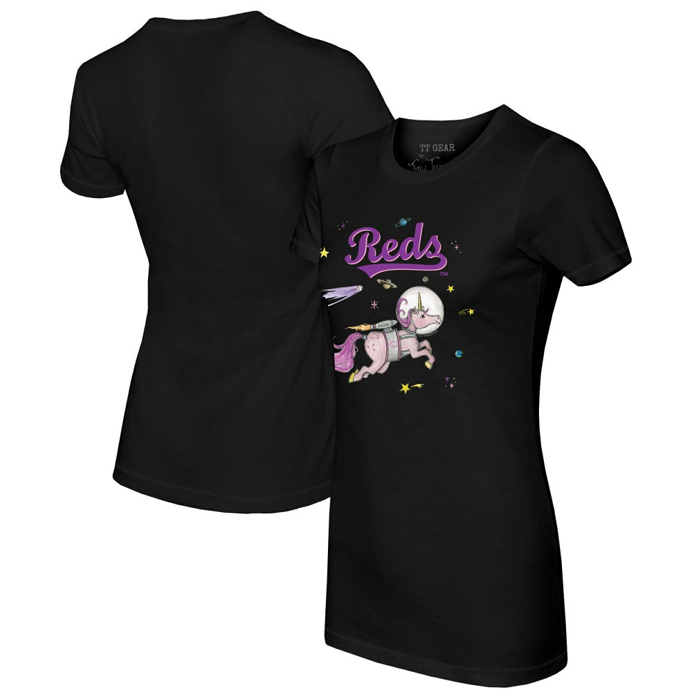 Cincinnati Reds Tiny Turnip Women's Space Unicorn T-Shirt Black