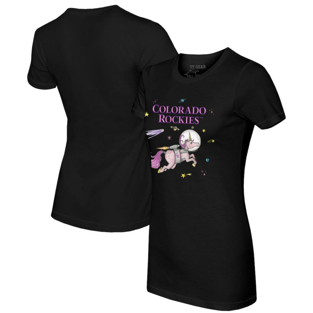 Colorado Rockies Tiny Turnip Women's Space Unicorn T-Shirt Black