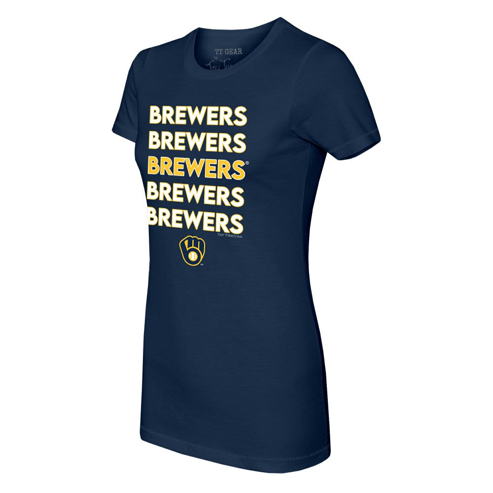 Milwaukee Brewers Tiny Turnip Women's Stacked T-Shirt Navy