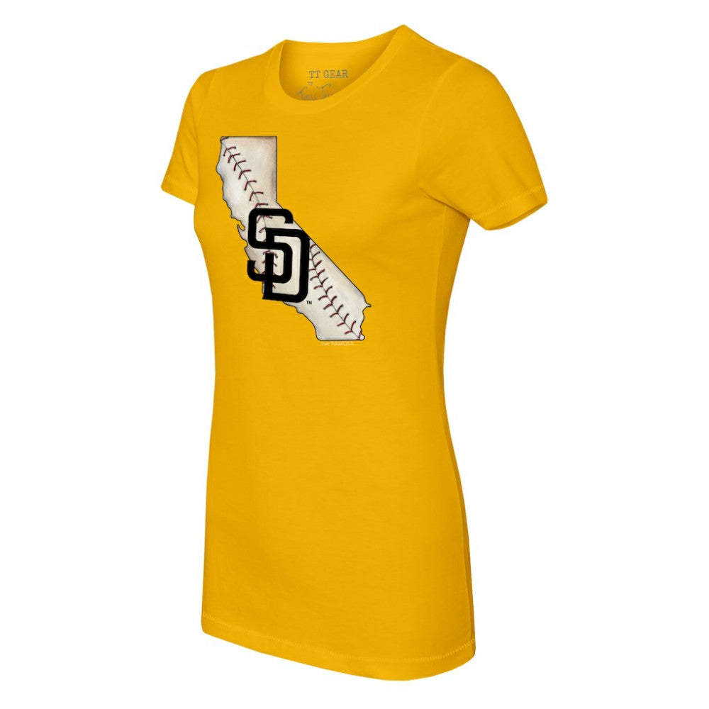San Diego Padres Tiny Turnip Women's State Outline T-Shirt Gold