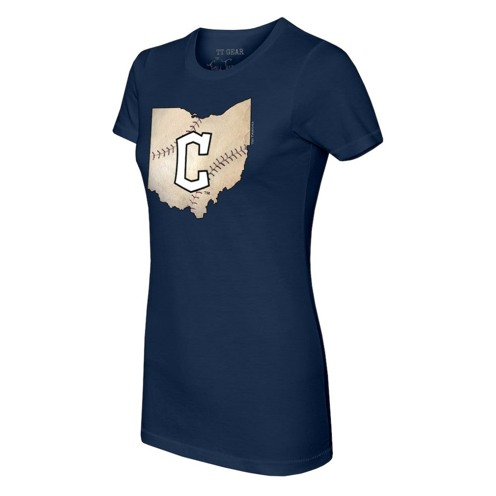 Cleveland Guardians Tiny Turnip Women's State Outline T-Shirt Navy