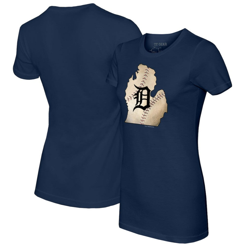 Detroit Tigers Tiny Turnip Women's State Outline T-Shirt Navy