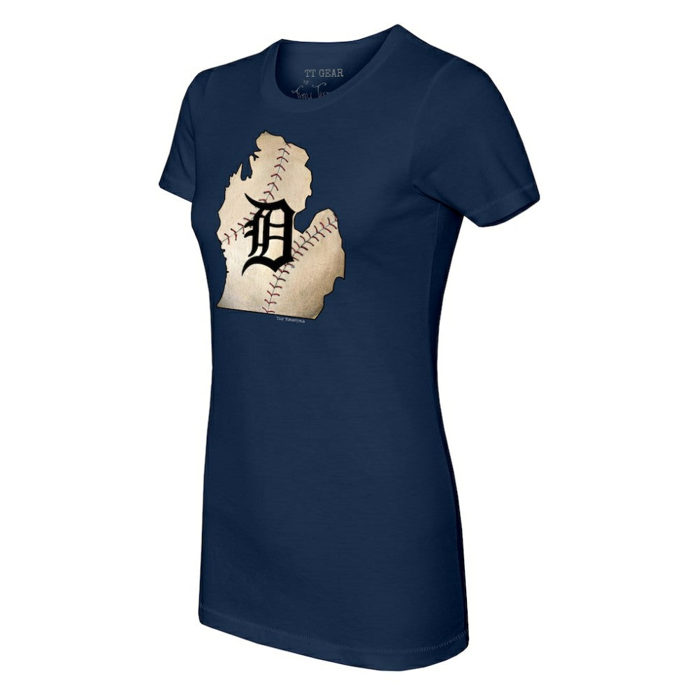 Detroit Tigers Tiny Turnip Women's State Outline T-Shirt Navy