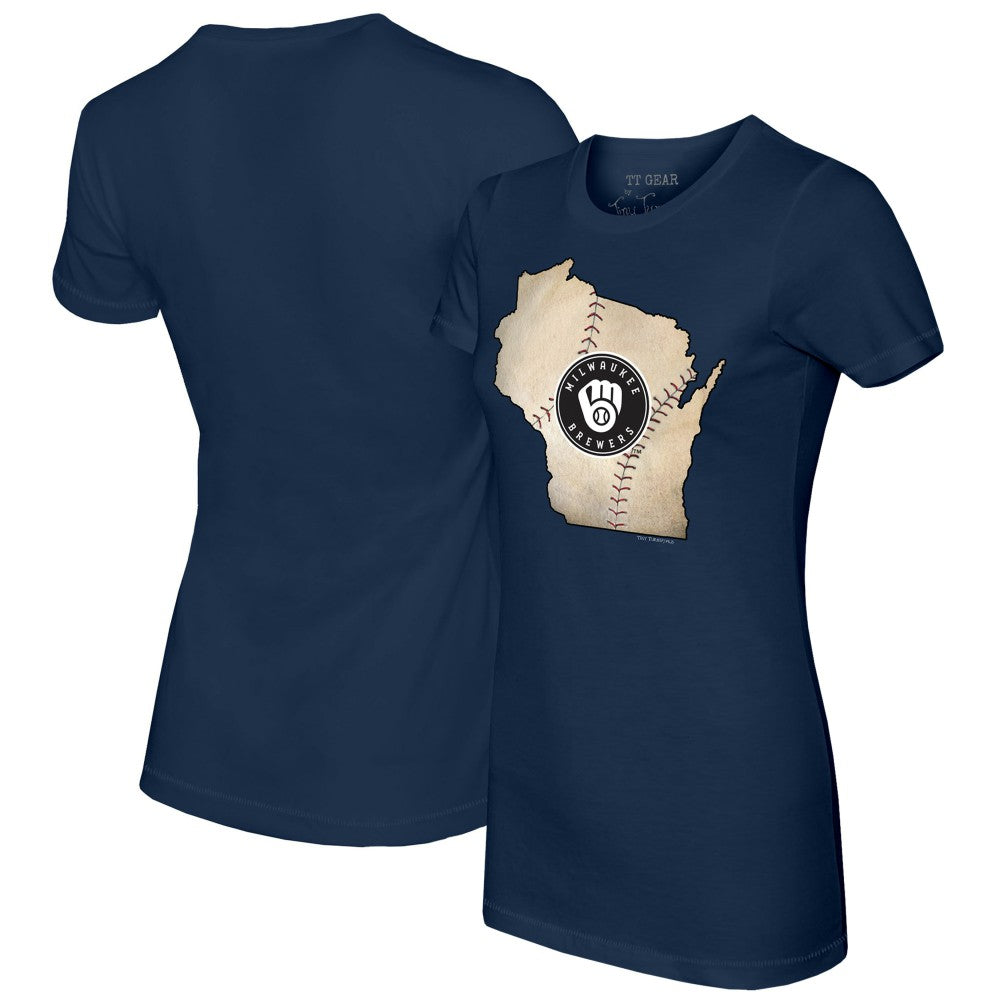 Milwaukee Brewers Tiny Turnip Women's State Outline T-Shirt Navy