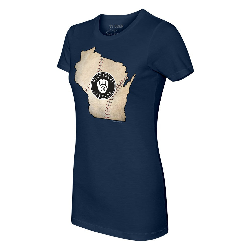 Milwaukee Brewers Tiny Turnip Women's State Outline T-Shirt Navy