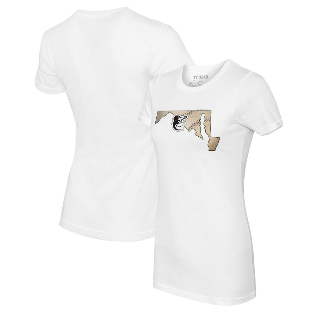Baltimore Orioles Tiny Turnip Women's State Outline T-Shirt White