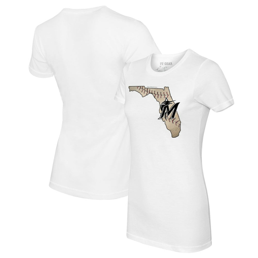 Miami Marlins Tiny Turnip Women's State Outline T-Shirt White