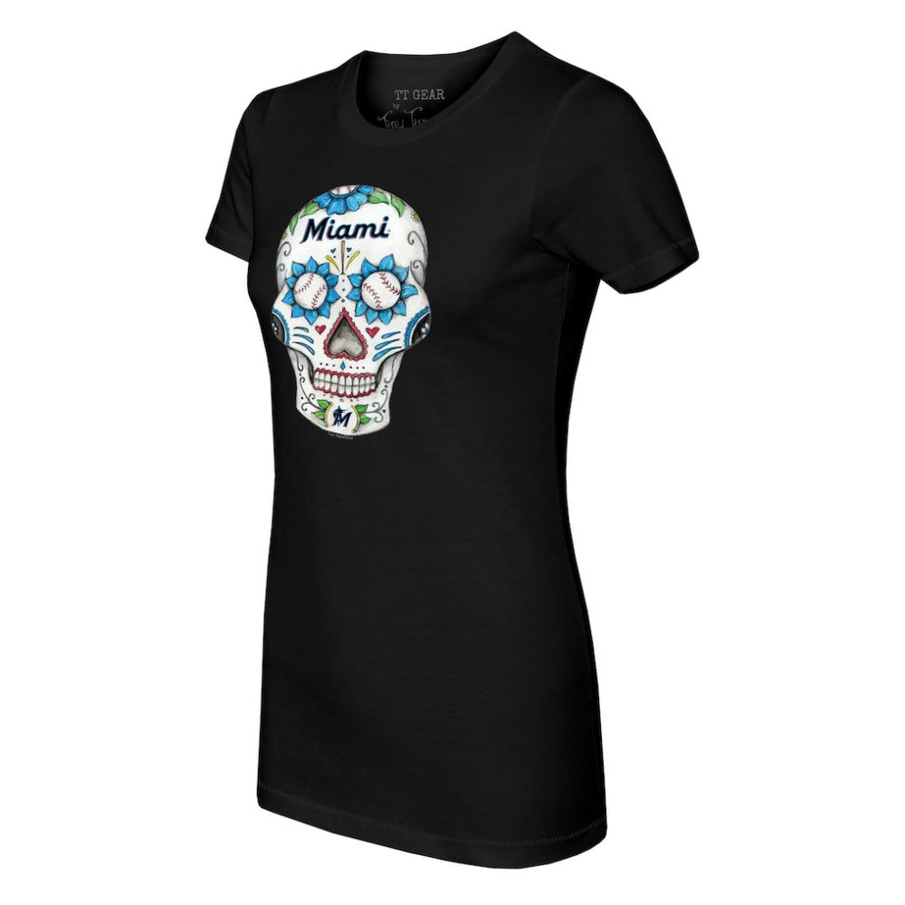Miami Marlins Tiny Turnip Women's Sugar Skull T-Shirt Black