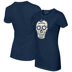 Milwaukee Brewers Tiny Turnip Women's Sugar Skull T-Shirt Navy