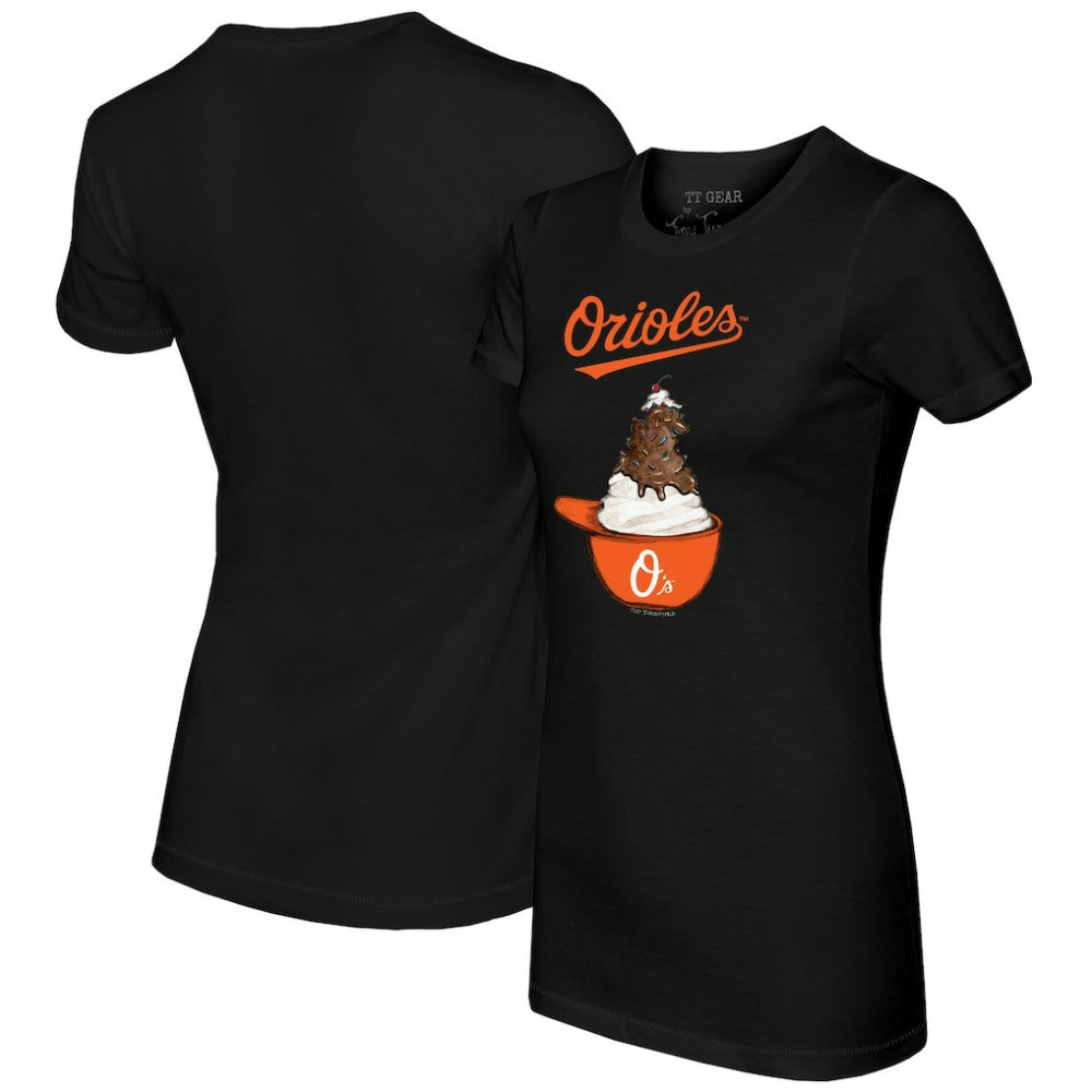 Baltimore Orioles Tiny Turnip Women's Sundae Helmet T-Shirt Black
