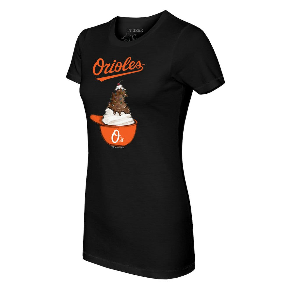 Baltimore Orioles Tiny Turnip Women's Sundae Helmet T-Shirt Black