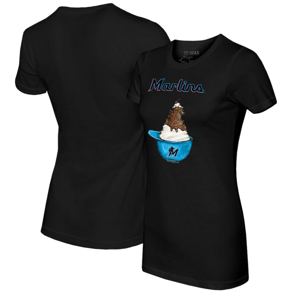 Miami Marlins Tiny Turnip Women's Sundae Helmet T-Shirt Black