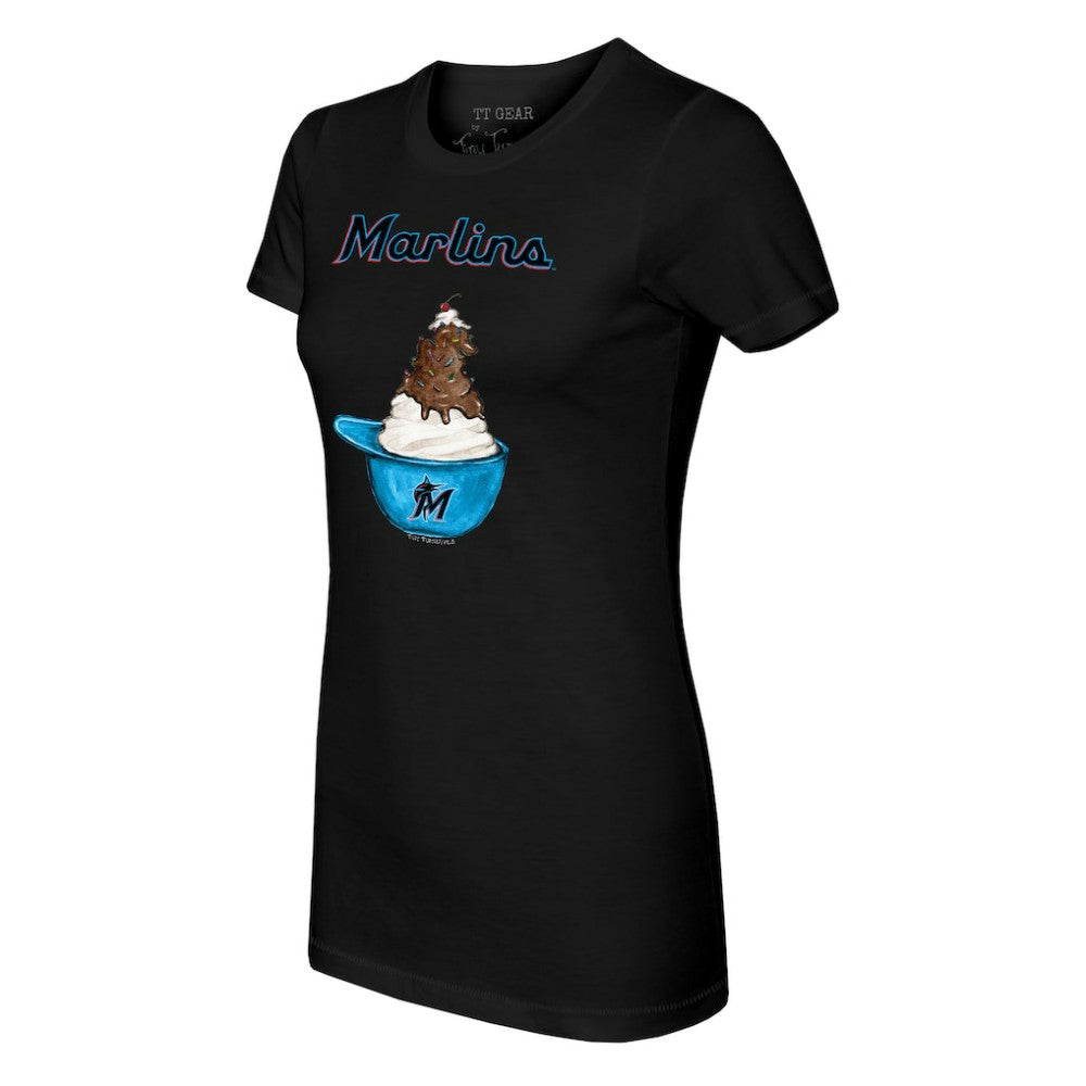 Miami Marlins Tiny Turnip Women's Sundae Helmet T-Shirt Black