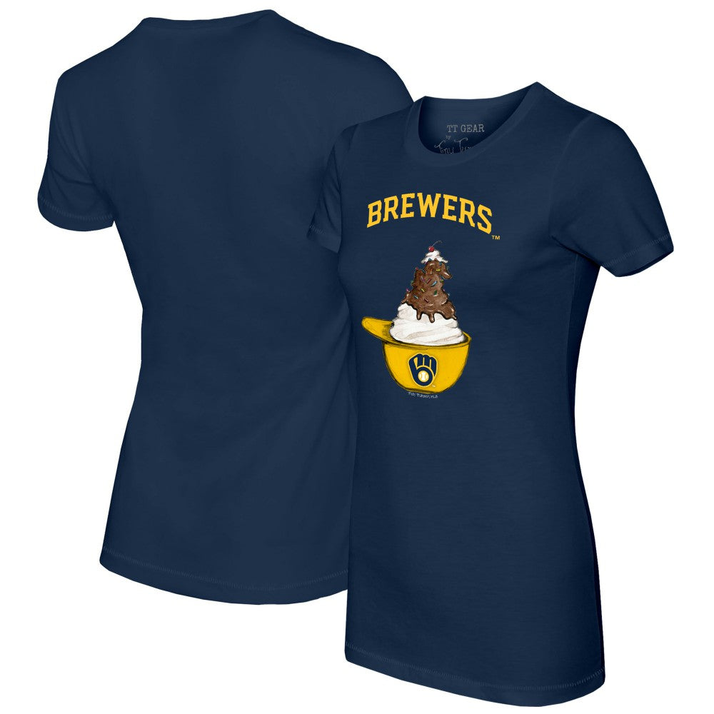 Milwaukee Brewers Tiny Turnip Women's Sundae Helmet T-Shirt Navy