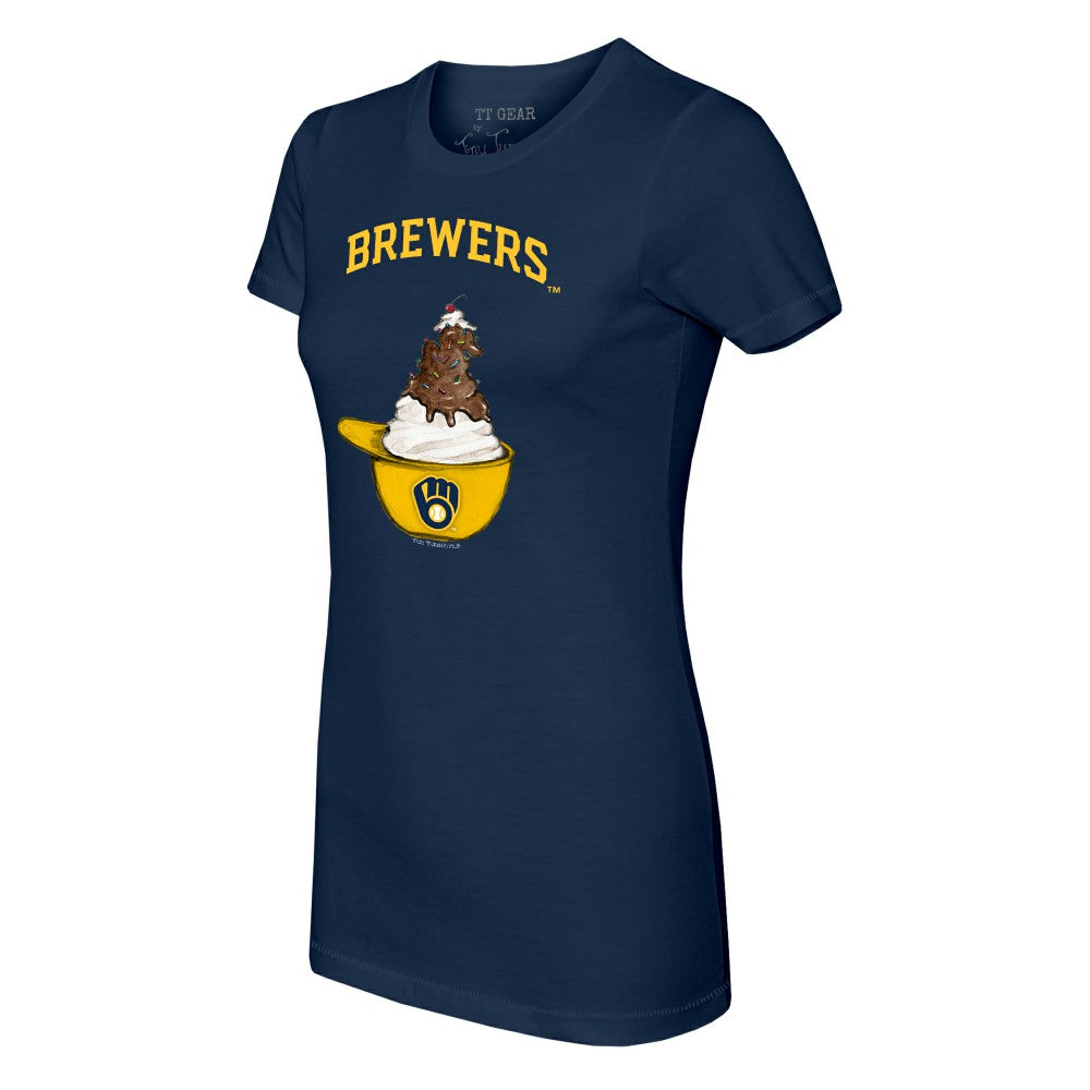 Milwaukee Brewers Tiny Turnip Women's Sundae Helmet T-Shirt Navy