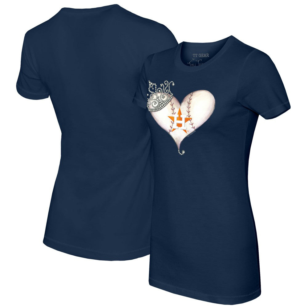 Houston Astros Tiny Turnip Women's Tiara Heart T-Shirt Navy