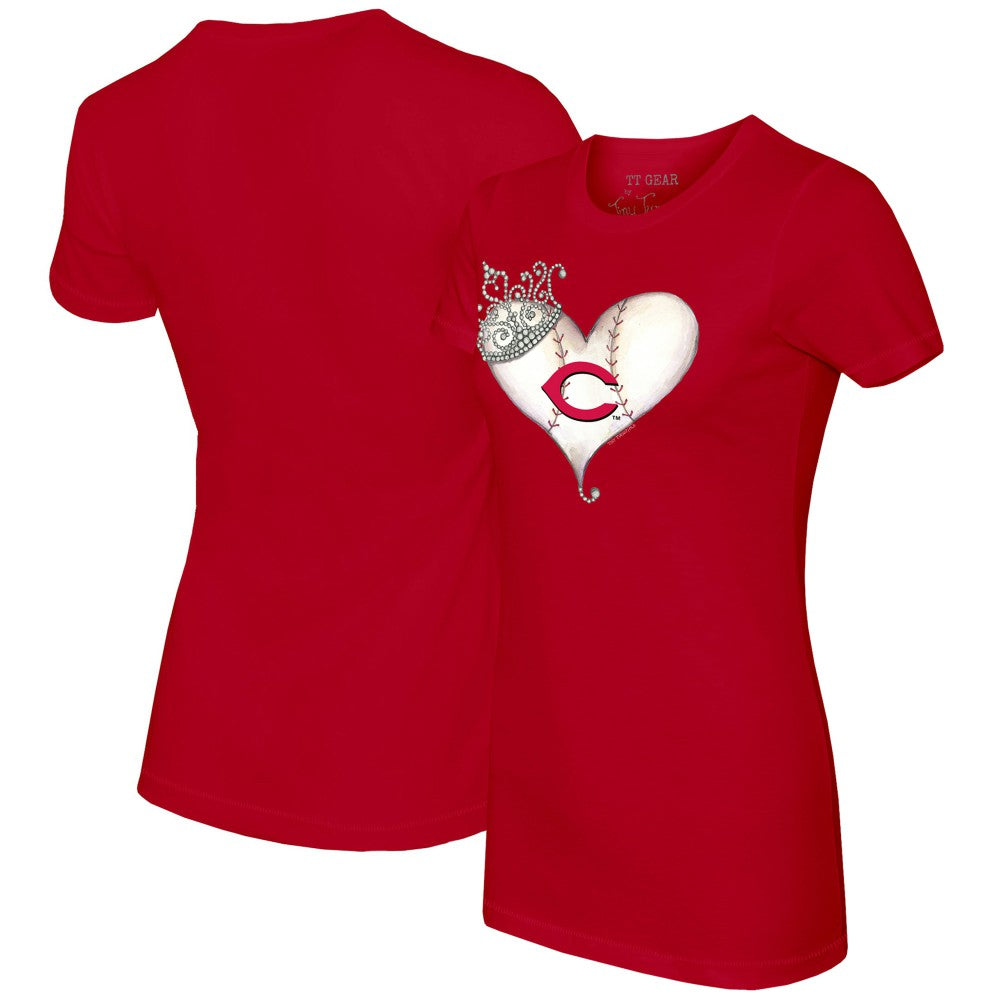 Cincinnati Reds Tiny Turnip Women's Tiara Heart T-Shirt Red