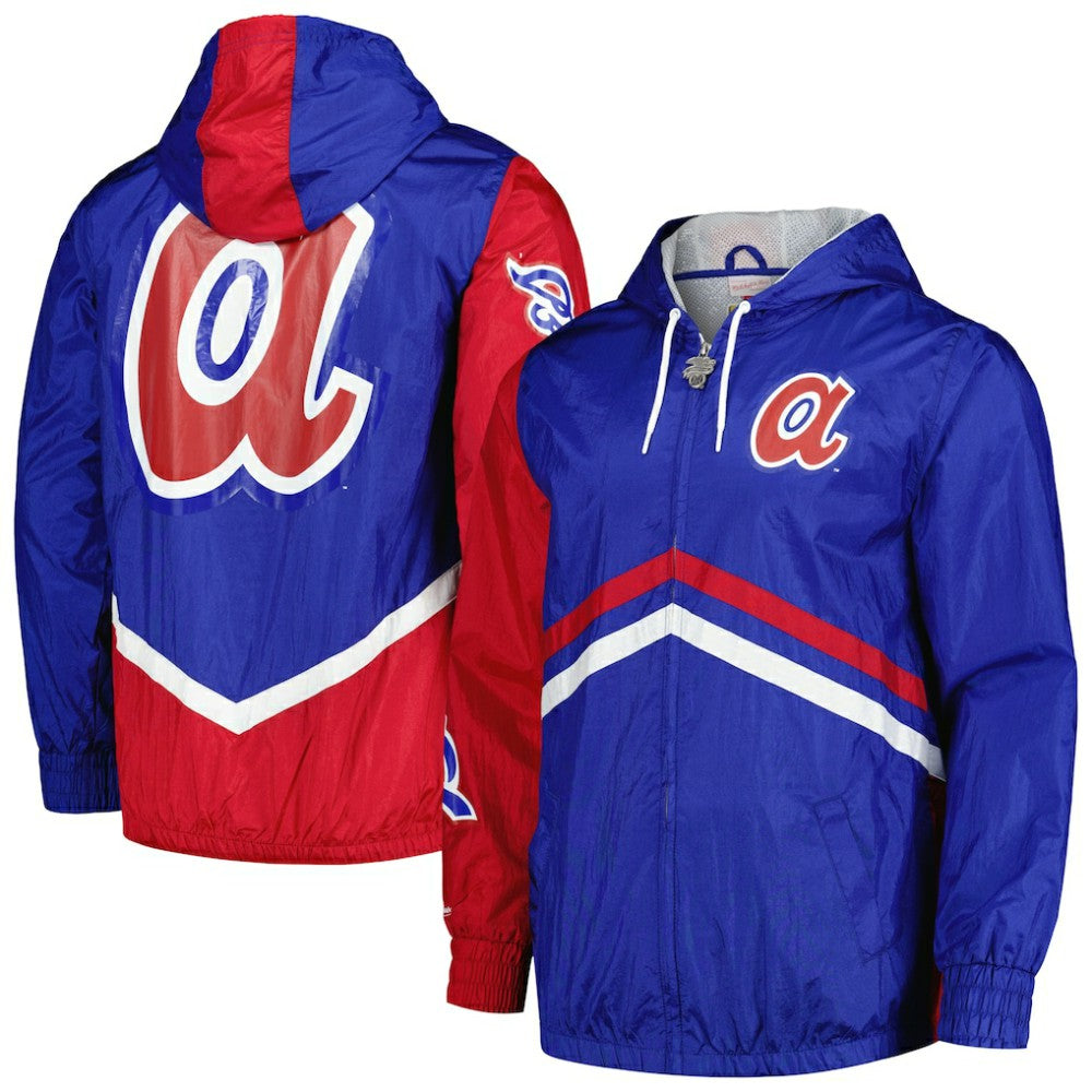 Atlanta Braves Undeniable Full-Zip Hoodie Windbreaker Jacket Royal | Mitchell & Ness