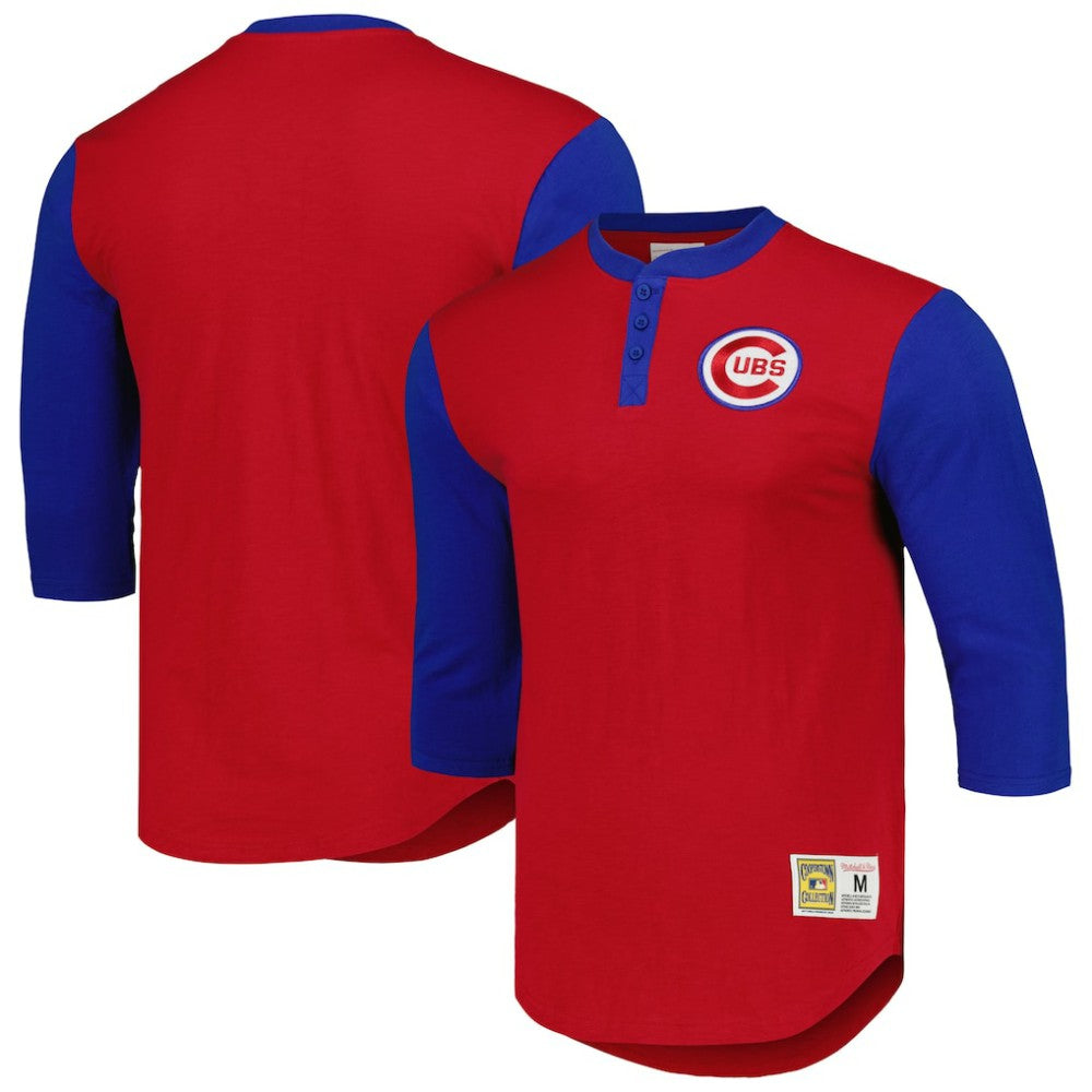 Chicago Cubs Cooperstown Collection Legendary Slub Henley 3/4-Sleeve T-Shirt Red | Mitchell & Ness