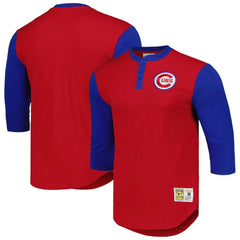 Chicago Cubs Cooperstown Collection Legendary Slub Henley 3/4-Sleeve T-Shirt Red | Mitchell & Ness