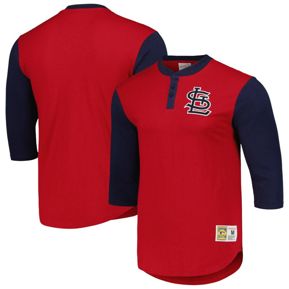 St. Louis Cardinals Cooperstown Collection Legendary Slub Henley 3/4-Sleeve T-Shirt Red | Mitchell & Ness