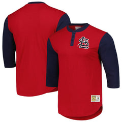 St. Louis Cardinals Cooperstown Collection Legendary Slub Henley 3/4-Sleeve T-Shirt Red | Mitchell & Ness