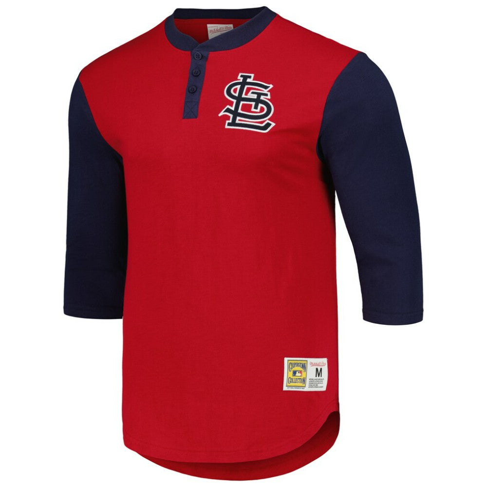 St. Louis Cardinals Cooperstown Collection Legendary Slub Henley 3/4-Sleeve T-Shirt Red | Mitchell & Ness