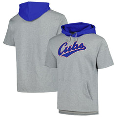 Chicago Cubs Postgame Short Sleeve Pullover Hoodie Heather Gray | Mitchell & Ness