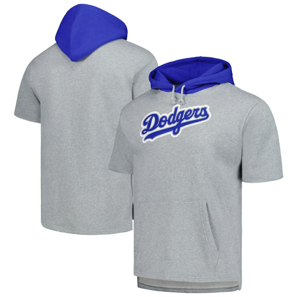 Los Angeles Dodgers Postgame Short Sleeve Pullover Hoodie Heather Gray | Mitchell & Ness