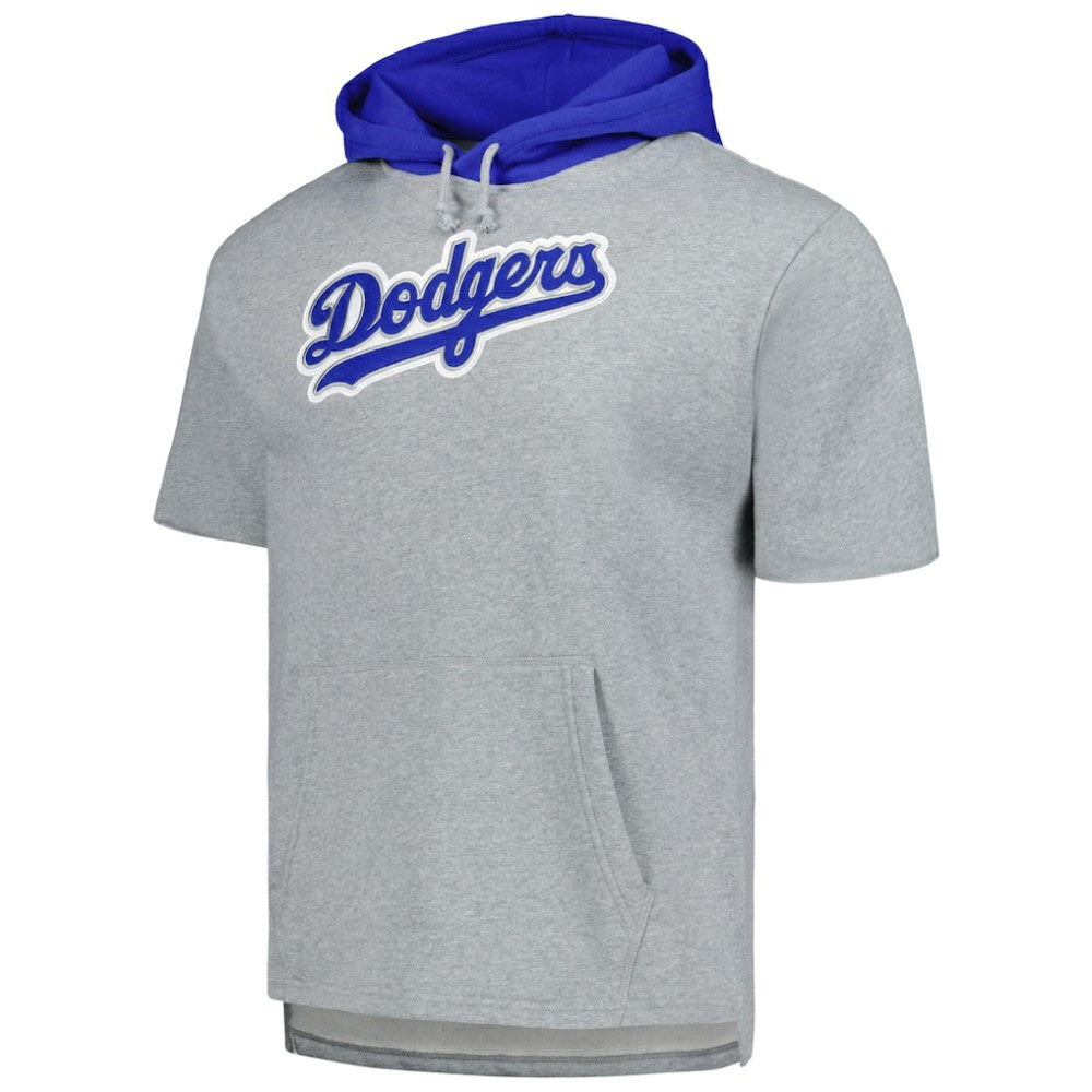 Los Angeles Dodgers Postgame Short Sleeve Pullover Hoodie Heather Gray | Mitchell & Ness
