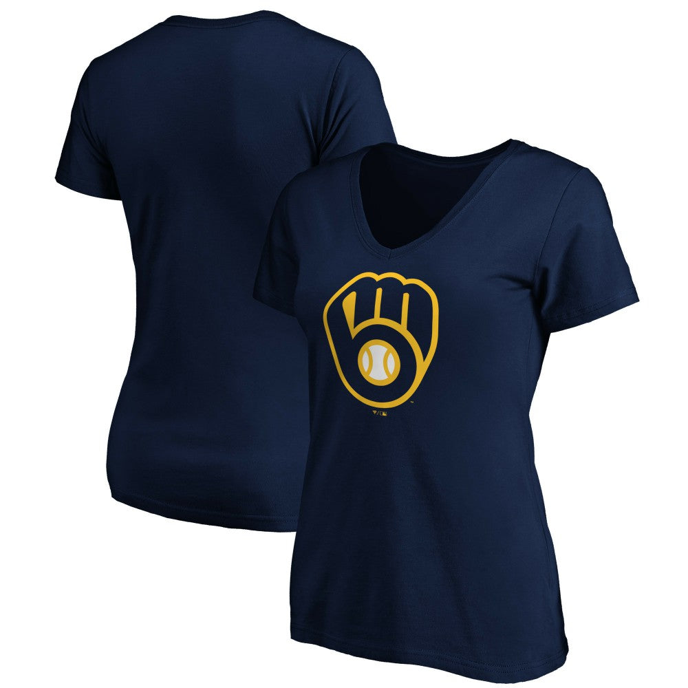 Milwaukee Brewers Women's Core Official Primary Logo V-Neck T-Shirt Navy