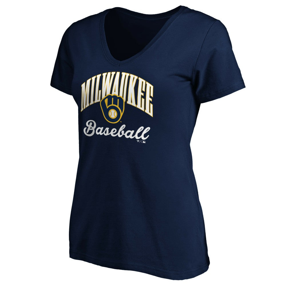 Milwaukee Brewers Women's Core Victory Script V-Neck T-Shirt Navy