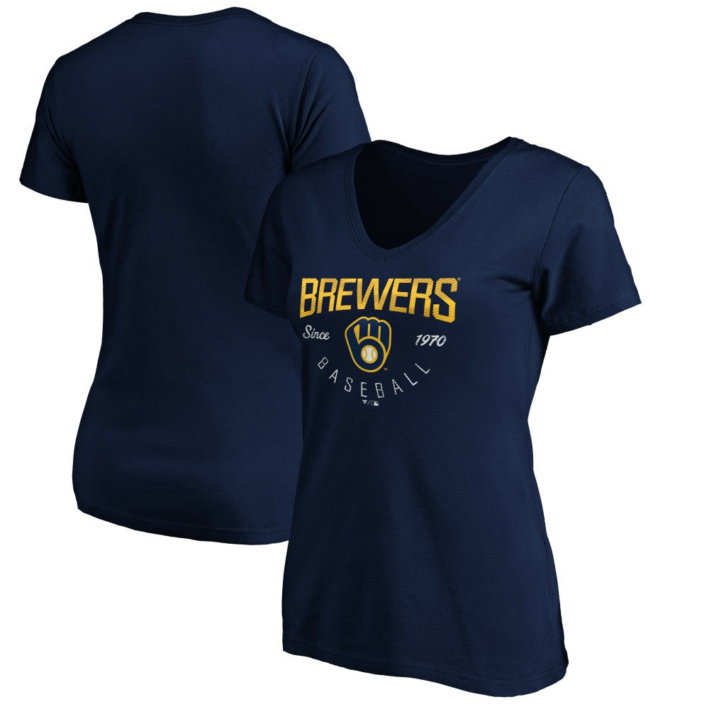 Milwaukee Brewers Women's Core Live For It V-Neck T-Shirt Navy