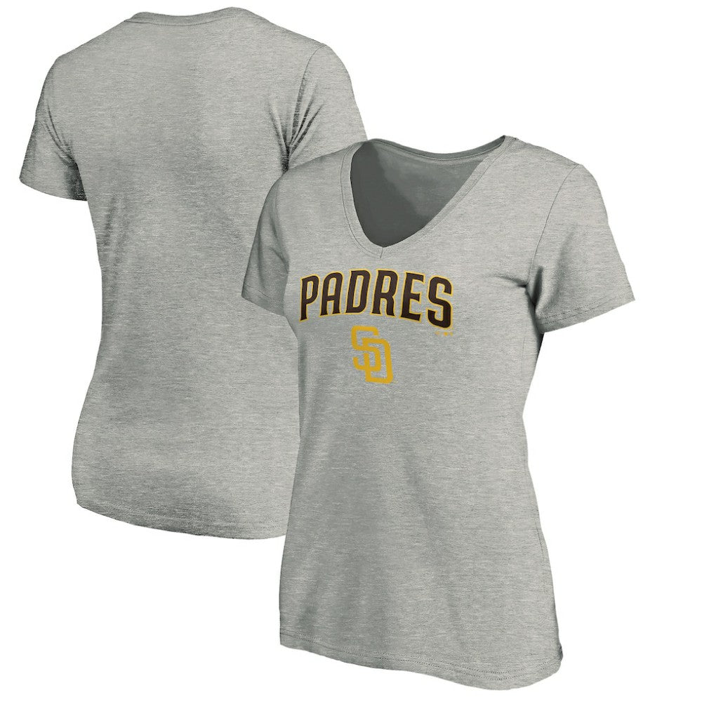 San Diego Padres Women's Core Team Lock Up Wordmark V-Neck T-Shirt Gray