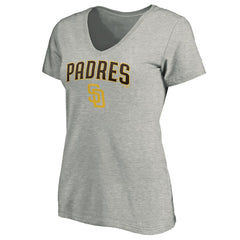 San Diego Padres Women's Core Team Lock Up Wordmark V-Neck T-Shirt Gray