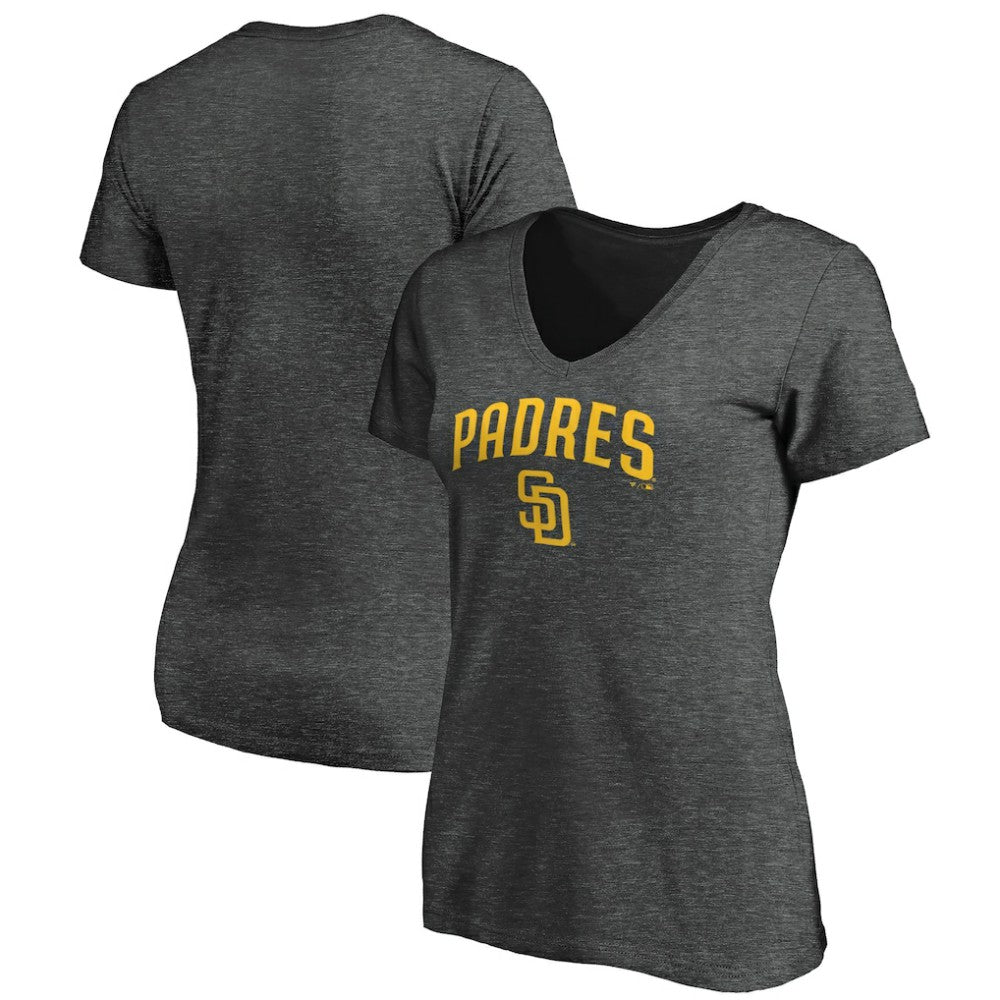 San Diego Padres Women's Core Team Lock Up Wordmark V-Neck T-Shirt Charcoal