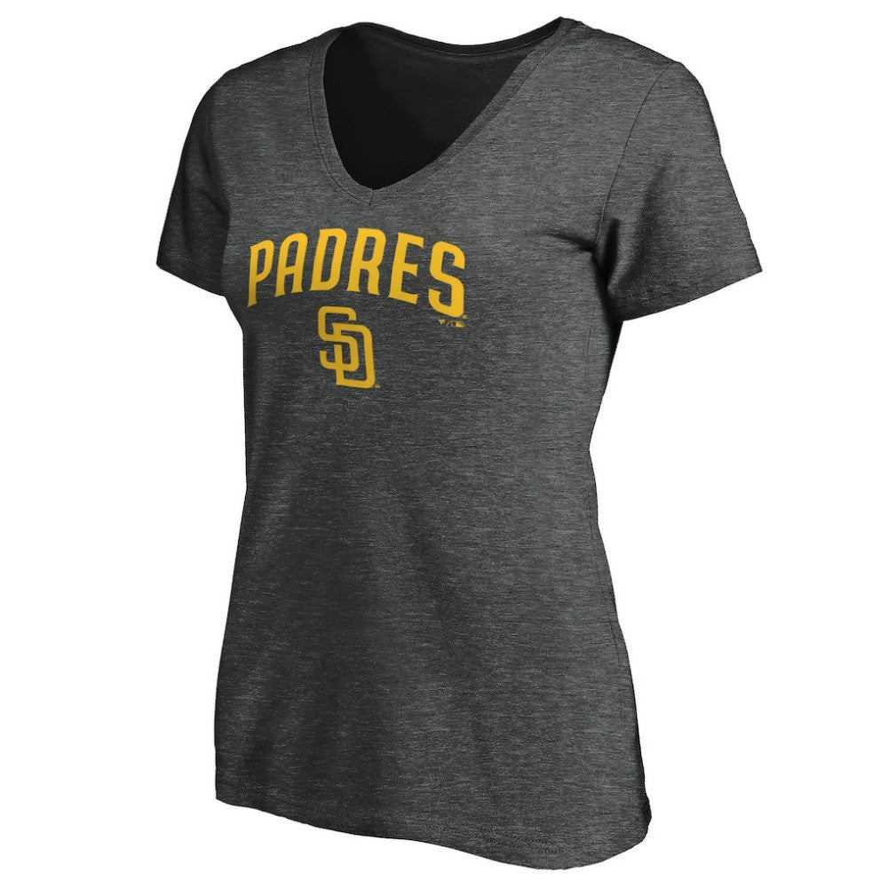 San Diego Padres Women's Core Team Lock Up Wordmark V-Neck T-Shirt Charcoal