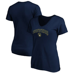 Milwaukee Brewers Women's Core Team Lock Up V-Neck T-Shirt Navy
