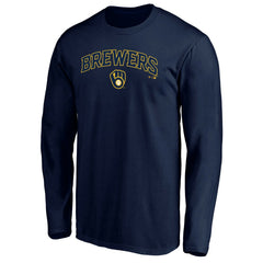 Milwaukee Brewers Team Lock Up Wordmark Long Sleeve T-Shirt Navy