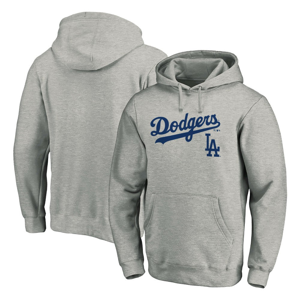 Los Angeles Dodgers Team Lock Up Wordmark Pullover Hoodie Gray