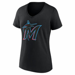 Miami Marlins Women's Logo V-Neck T-Shirt Black